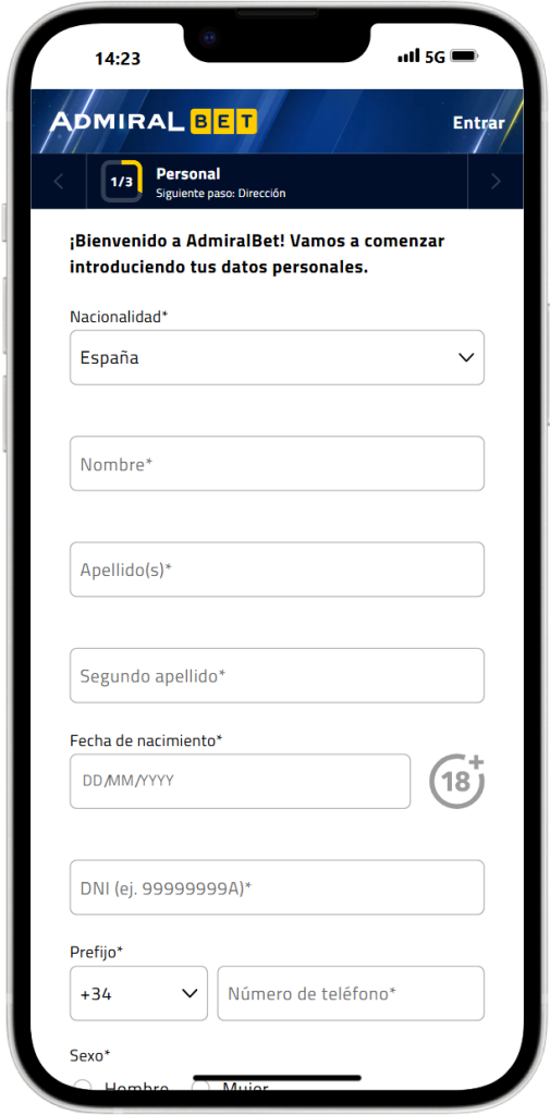 Registrarte de AdmiralBet Casino