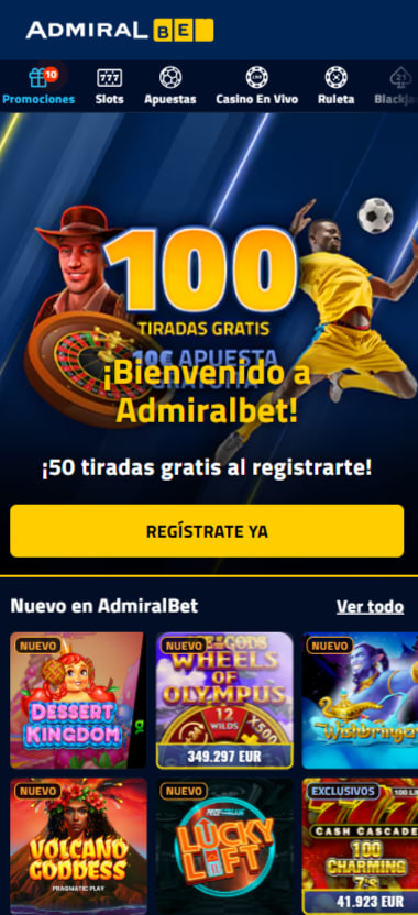 Interfaz de la AdmiralBet App